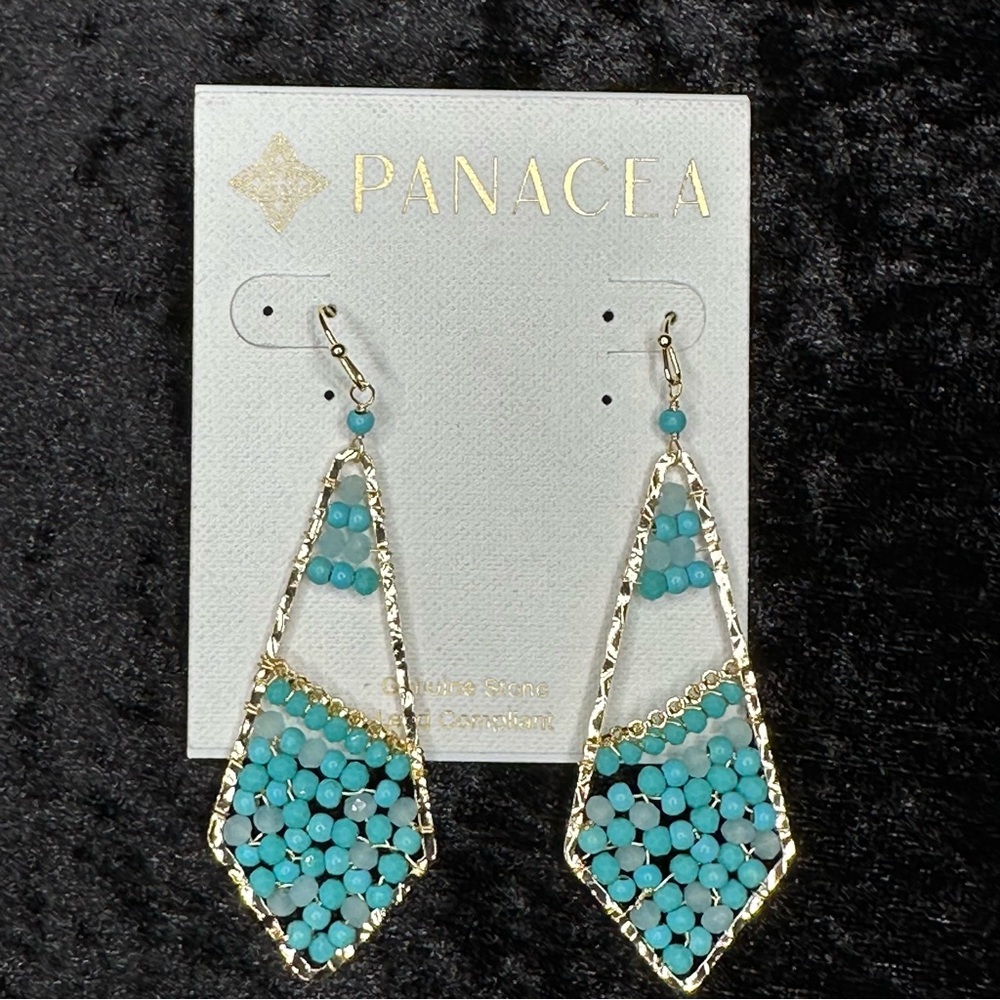 Panacea Beaded Geometric Drop Earrings In Turquoise